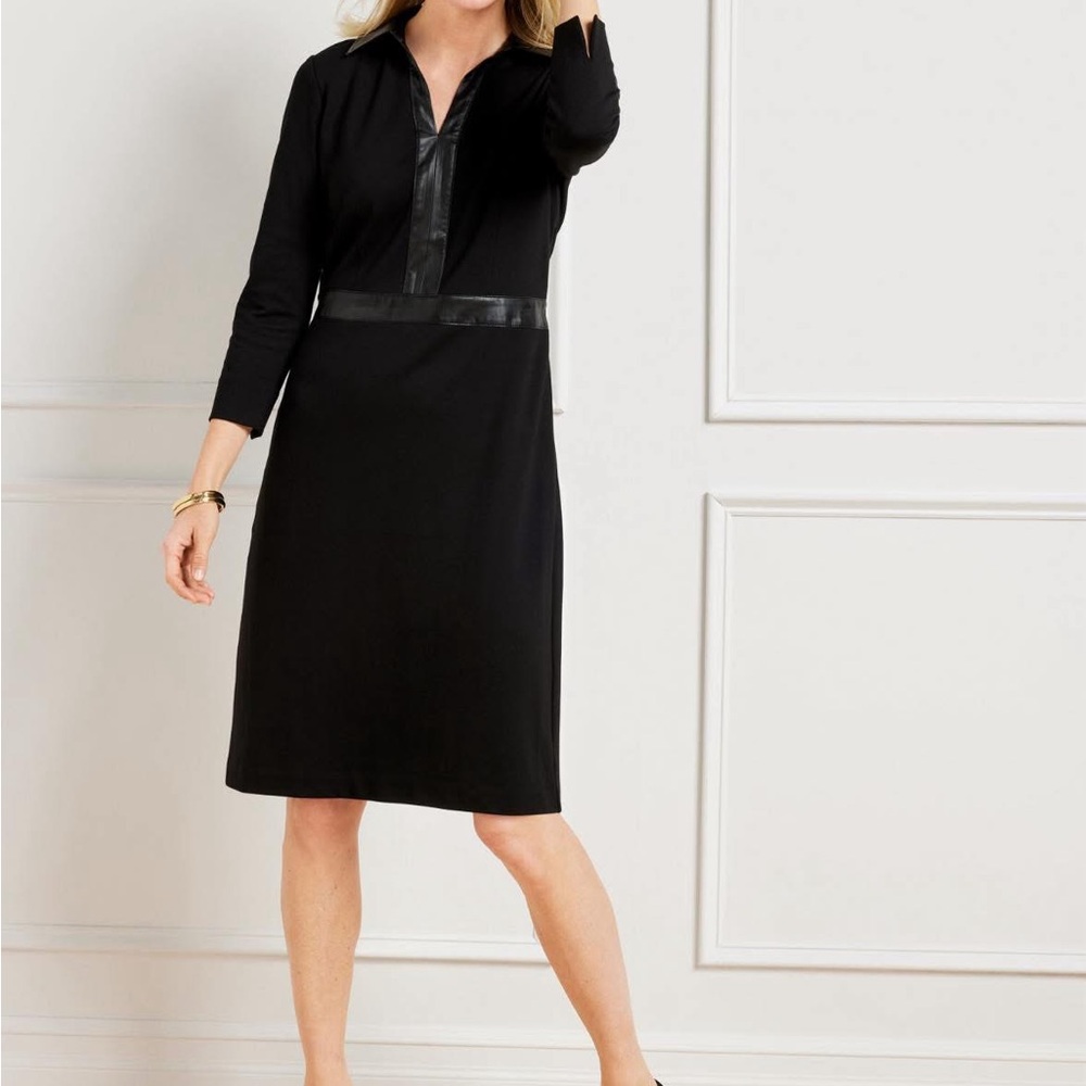 NWT Talbots Faux Leather Trim Ponte Dress - 16